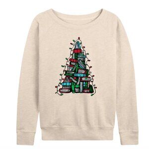 Plus Size Book Christmas Tree Lights French Terry Long Sleeve Tee Size 2X